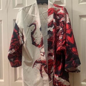 Men’s Kimono Jacket. Also known as a Haori. Has a Red / Black / Cream Printed